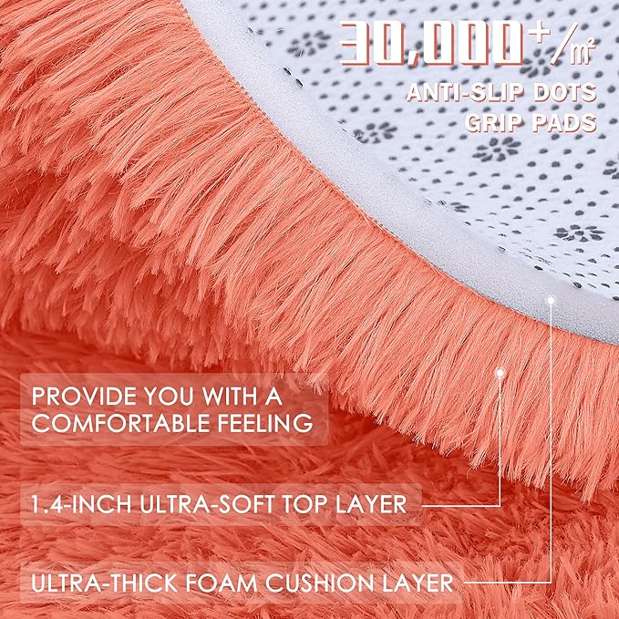 OLANLY 2x8 Machine Washable Runner Rugs for Hallway, Soft Fluffy Shaggy Bedside Rugs for Bedroom, Living Room, Indoor Floor Carpet for Kids Girls and Boys, Home Decor Aesthetic, Coral Red