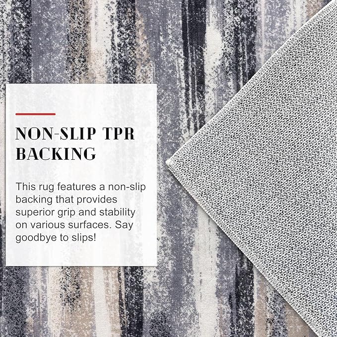 Lansny Modern Abstract Bedroom Runner Rug 2x7, Grey Black Multi Washable Kitchen Runner, Non-Slip Soft Thin Faux Wool Mat for Entryway, Hallway, Laundry Room, Indoor Home Decor