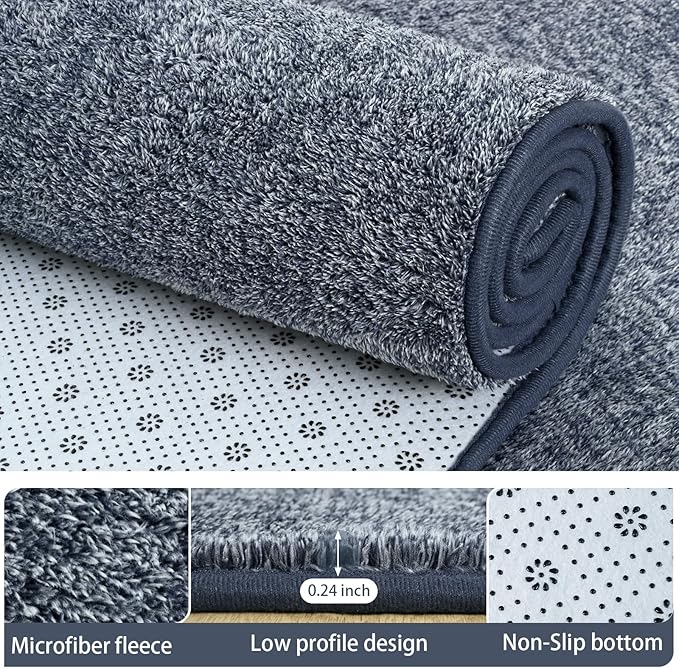 AROGAN Small Washable Area Rugs for Bedroom, 2×4 Runner Rug with Memory Foam for Hallway, Non Slip Fluffy Carpet Indoor Rug Runner for Kitchen, Bedside, Entryway Bathroom Home Decor, Navy Blue