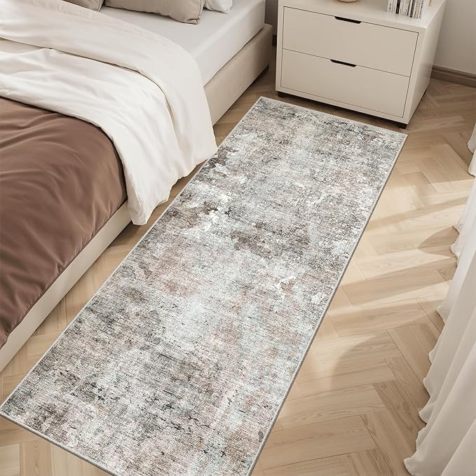 Runner Rug 2x5 Washable Non-Slip Kitchen Runner Rugs for Bathroom Laundry Room Pink/Grey Vintage Floor Carpet Runners for Hallway Entryway