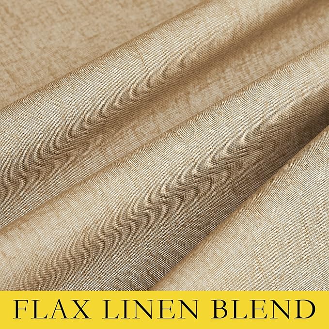 NICETOWN 100% Blackout Camel Linen Curtains 102 inches Length with Thermal Insulated Liners, 2 Panels, 62 inches W, Farmhouse Style Room Cooling Small Window Draperies for Dining Room