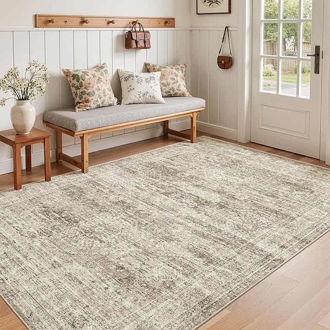Area Rugs 4x6 for Living Room, Vintage Washable Rugs for Dining Room, Kitchen, Non-Slip Area Rug Brown