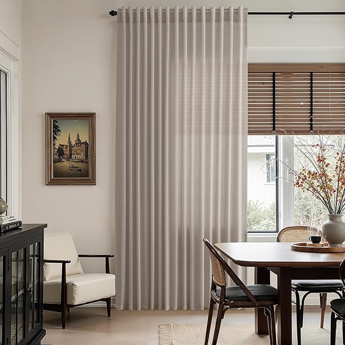 Nanspring Ecru Curtains 102 Inches Long for Living Room Linen Blend Light Filtering Semi Sheer Curtain Back Tab Rustic Decor Natural Farmhouse Floor to Ceiling Boho Drapes for Bedroom 52x102, 2 Panels