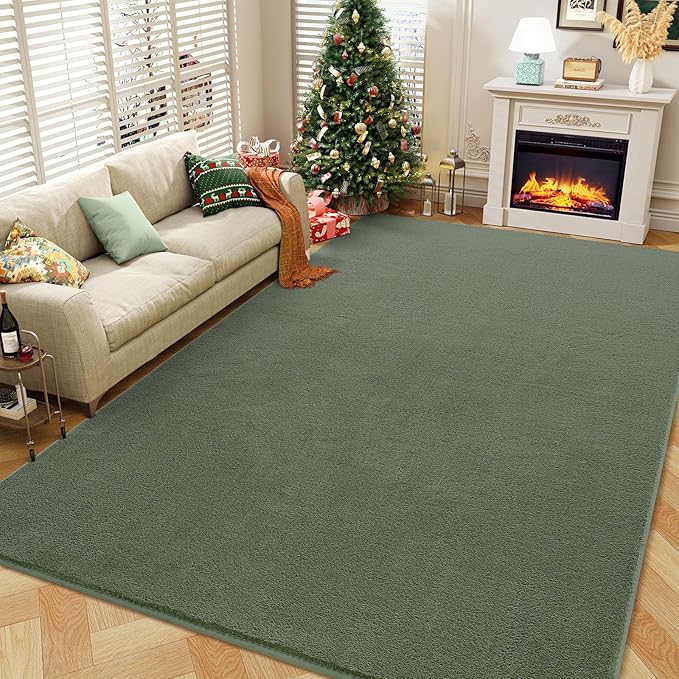 Amearea Large Modern Area Rugs for Bedroom Living Room, 6x9 Feet Sage Green Thickened Memory Foam Rug, Fluffy Indoor Washable Rugs Non Slip Minimalist Carpet for Boys Girls Dorm Nursery Room Decor