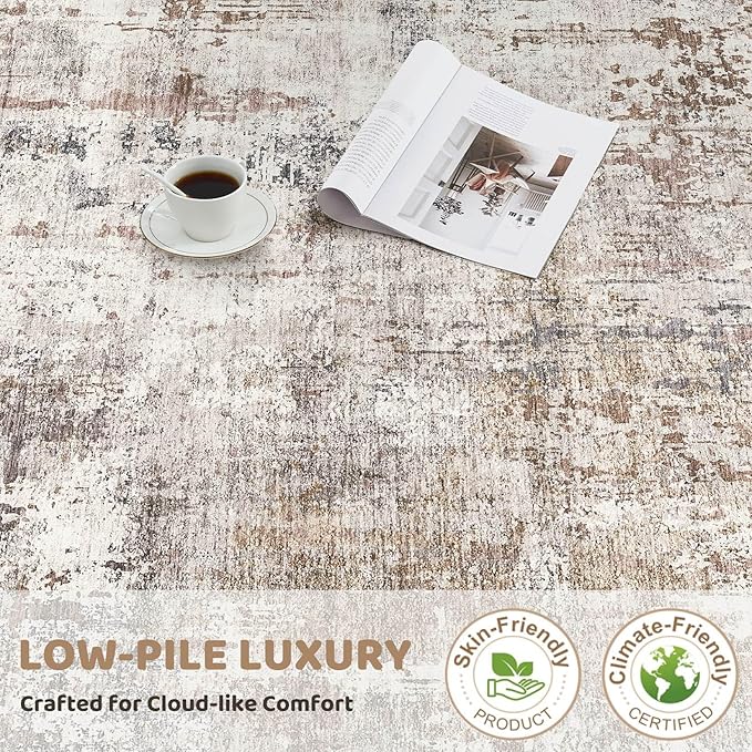 UERMEI Square Area Rugs : Washable 6x6 Neutral Modern Abstract Carpet for Living Room Bedroom - Soft Floor Mat with Non Slip Backing for Kitchen Nursery Dorms Farmhouse Home Decor - Brown/Grey/Red