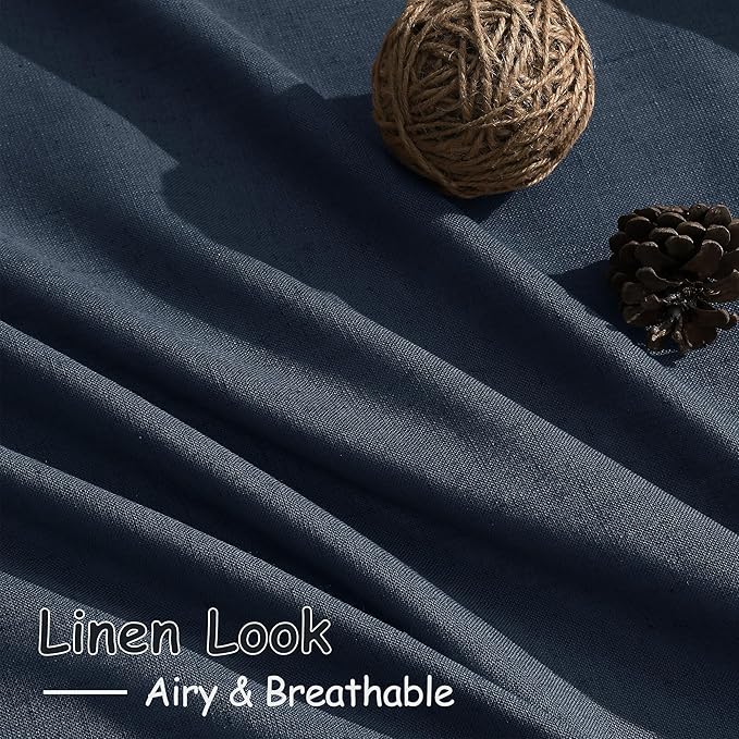 Vintage Blue Linen Curtains 72 Inch Length for Living Room Lightweight Door Drapes 2 Panels Set for Kids Bedroom Sheer Light Filtering Back Tab Rod Pocket Curtain for Kitchen Protect Privacy 52x72