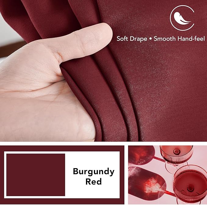 Deconovo Blackout Curtains, Thermal Insulated, W70 x L84 2 Panels, Back Tab, Machine Washable, Room-Darkening Drapes for Bedroom/Living Room Burgundy Red