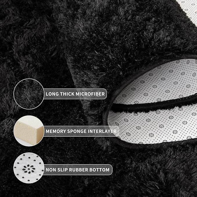 Tepook Area Rugs 10x14 for Living Room, Super Soft Fluffy Rugs for Bedroom, Modern Shaggy Rug Fuzzy Carpets for Kids, Plush Indoor Nursery Home Decor Rug with Non-Slip Bottom, Black