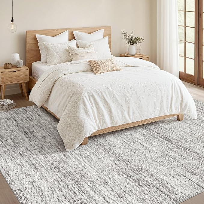 Nakagishi 10x14 Area Rugs Living Room: Washable Large Vintage Rug Neutral Non-Slip Soft Stain Resistant Indoor Carpet for Bedroom Nursery Dining Room Office Playroom - Grey-01