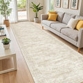 Washable Runner Rug 2.5x12, Non-Slip Long Bathroom Rugs Runner for Kitchen, Living Room, Bedroom, Soft Vintage Washable Rug for Entryway, Thin Floor Mat for Dining Room(2.5'x12', Beige/Ivory)