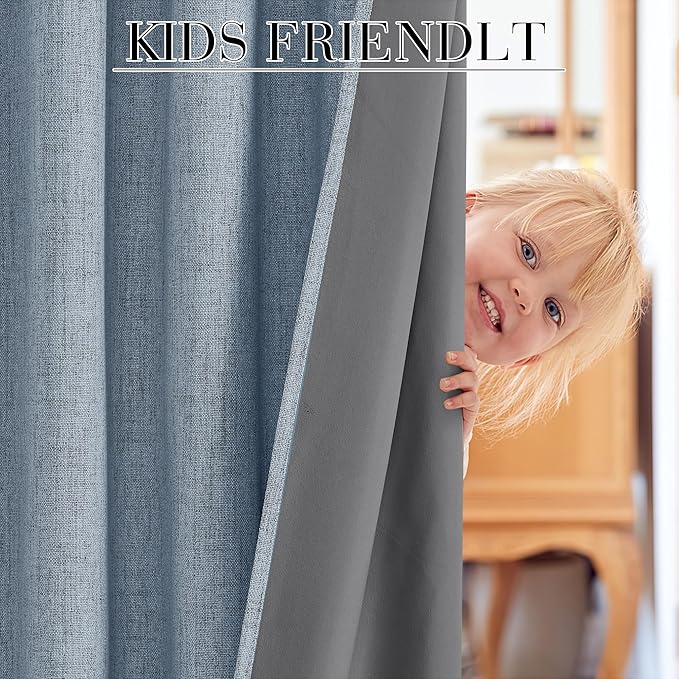 RYB HOME Smoky Blue 100% Blackout Curtains 63 inch Long, Light Blacking & Thermal Insulated Curtains for Nursery/Bedroom/Boys'Room, Back Tab & Rod Pocket Window Treatment, W52 x L63, 2 Panels