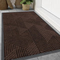Smiry Front Door Mat Outside Entrance, Heavy Duty Sturdy Natural Rubber Doormat, Trap Dirt and Moisture, Easy Clean Low Profile Mats for Indoor Outdoor Entry, Irregular Triangle (47x30, Dark Brown)