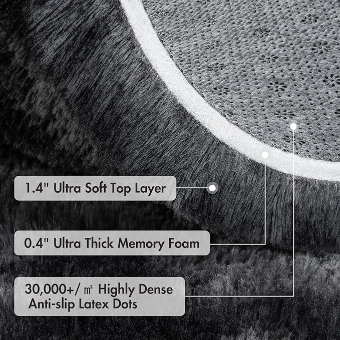 5x8 Ft Large Shag Rugs for Bedroom Living Room Decor for Men Boys, Tie Dyed Ultra Soft Fluffy Furry Area Rug for Indoor Floor, Aesthetic Carpet for Home Decor (Dark Grey)