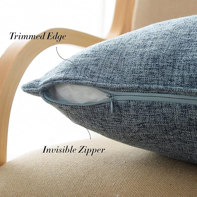HPUK Linen Throw Pillow Covers Pack of 2, 20x20 Inch Accent Cushion Covers for Living Room, Bedroom, Decorative Solid Color Pillow Covers for Couch, Sofa, Chair, Blue