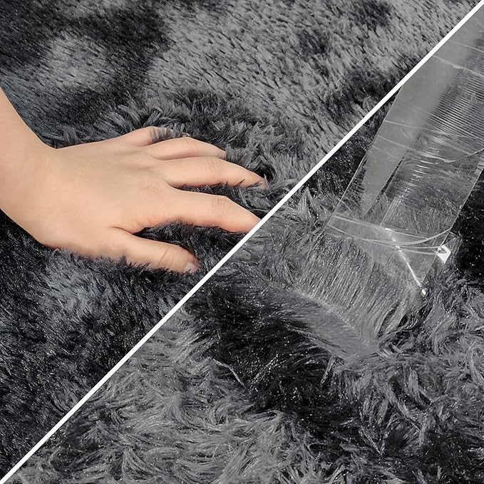Tie-Dyed Runner Rug for Bedroom Black Grey 2x5ft Fluffy Area Rug Bedside Runner Rug for Kids Room Boys Teens Nursery Baby Living Room Dorm Home Decor Carpets