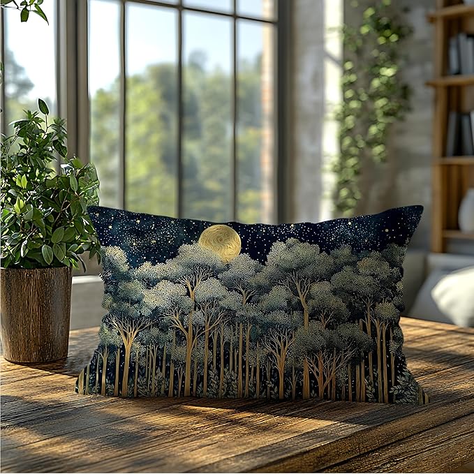 Rustic William Morris Night Forest Green Moon Decor Pillow Covers 12x20,Vintage Botanical Nature Landscape Decorative Throw Pillow Covers for Home Bedroom Living Room