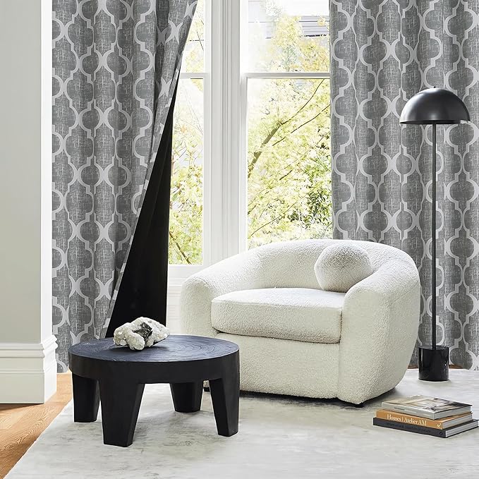 Beauoop 100% Blackout Curtains 108 Inches Long 2 Panels for Bedroom Living Room Grey Moroccan Geo Room Darkening Thermal Insulated Soundproof Grommet Top Window Treatments Drapes, 50x108 Set of 2