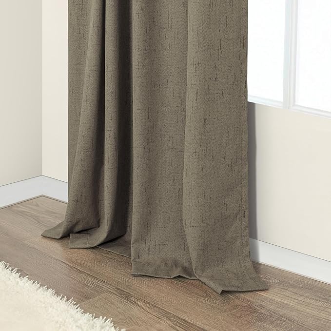 Brown Room Darkening Curtains 96 Inch Long for Living Room Dining Back Tab Linen Blackout Drapes Rustic Neutral Energy Efficient Black Out Window Curtain Panels for Bedroom Home Office Earth Cottage