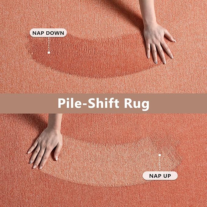 FinRèc 6x9 Washable Area Rugs for Bedroom Living Room, Low Pile Thin Rug Solid Color, Non-Slip Carpet Indoor for Home Decor (Orange)