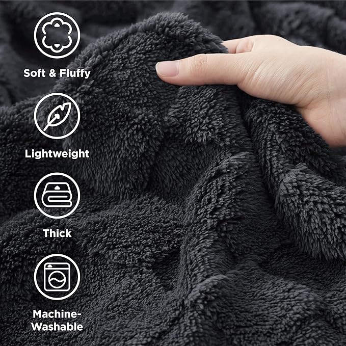 Bedsure GentleSoft Blankets Queen Size for Bed - Super Soft Cozy Blanket for Kids Girls, Large Fuzzy Fleece Throw for Bedroom Decor, Dark Grey, 90x90 Inches