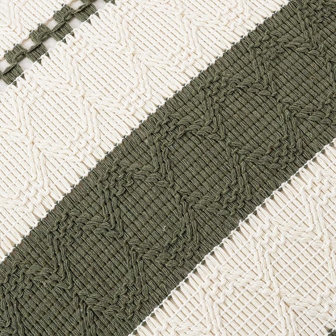 Fancy Homi Set of 1 Boho Olive Green Decorative Throw Pillow Cover 18x18 Inch for Couch Bed Sofa, Aesthetic Modern Organic Farmhouse Home Decor, Soft Cotton Cute Accent Macrame Woven Cushion Case