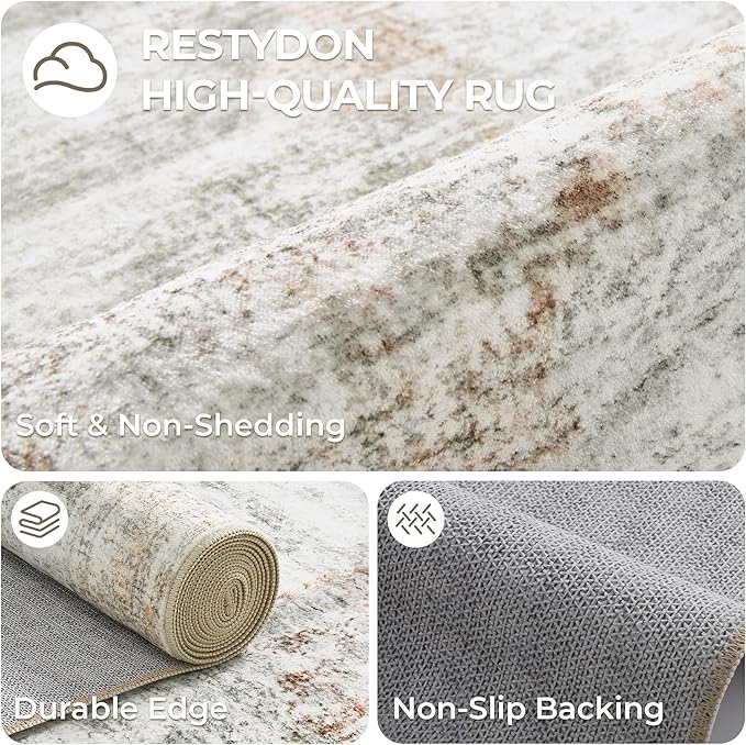 Kitchen Runner Rugs Non Skid Washable - 2.5 x 10 Runner Rug with Anti Slip Backing, Ultra-Thin Soft Rug Runner for Hallway, Bedroom, Living Room (2.5'x10', Grey/Rust)