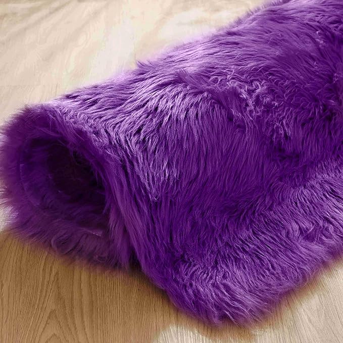 Goolela Purple Area Rug 6x9 Fluffy Fuzzy Furry Shag Carpet for Living Room Bedroom Faux Sheepskin Fur Plush Rectangle