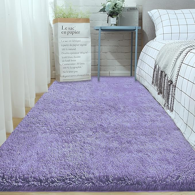 2x6 Runner Rug for Bedroom: Fluffy Shag Soft Washable Rugs Small Fuzzy Plush Indoor Carpet for Hallway Bedside Dorm Kids Girls Boys Room (Purple, 2'x6')