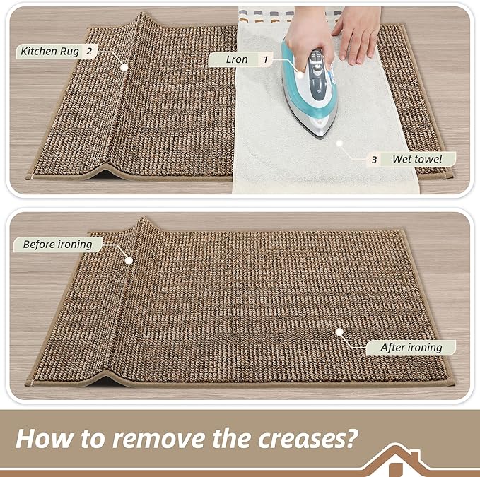 BEQHAUSE Kitchen Runner Rugs 20"x48", Non-Slip Kitchen Mats for Floor, Super Absorbent and Stain Resistant Kitchen Rug, Machine Washable Rugs for Kitchen, Hallway, Laundry & Sink, Taupe