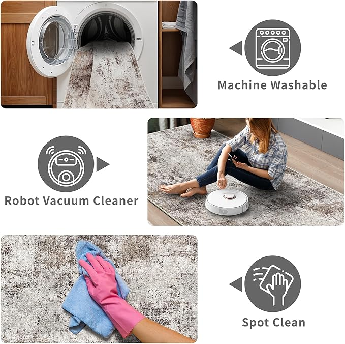 Hallway Runner Rug 2x8 Washable: Entryway Runners Rugs Non Slip Easy-to-Clean - Soft Living Room Bedroom Carpet - Thin Low Pile Printed Floor Mat for Dining Room Beige Brown