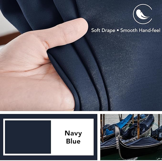 Deconovo Blackout Curtains, Thermal Insulated, W42 x L95 2 Panels, Back Tab, Machine Washable, Room-Darkening Drapes for Bedroom/Living Room Navy Blue