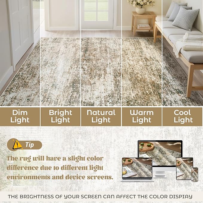 XLUEZ 5x7 Area Rugs for Living Room, Washable Modern Abstract Large Area Rug Neutral Soft Non Slip Kids Rug Stain Resistant Indoor Carpet for Bedroom Nursery Dining Room Playroom(Brown, 5'x7')