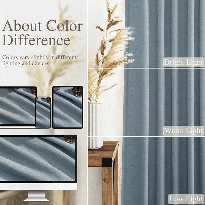 Extra Long Light Blue Linen Curtains 120 Inch for Living Room 2 Panels Set Rod Pocket Back Tab Light Filtering Semi Sheer Soft Linen Window Drapes Privacy High Ceiling Drapes for Farmhouse 52x120