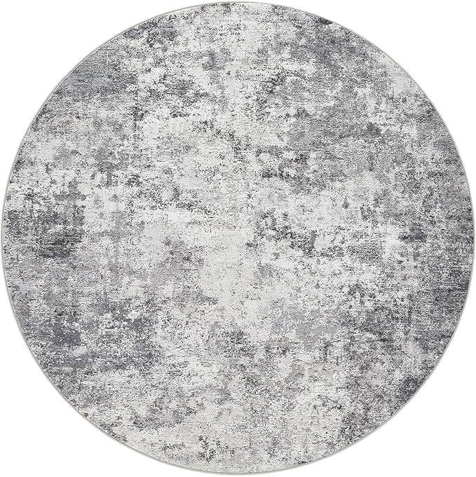 UERMEI 10ft Round Area Rug Living Room Rugs - 10x10 Washable Large Neutral Modern Abstract Soft Thin Rug Indoor Floor No Slip Rug Carpet for Bedroom Under Dining Table Home Office Decor - Grey
