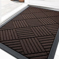OLANLY Front Door Mat Outside Entrance 29.5x17, Absorbent, Heavy Duty Sturdy Natural Rubber Doormat Indoor Outdoor, Stain and Fade Resistant, Non-Slip Low Profile Floor Mat for Entryway, Brown Diamond