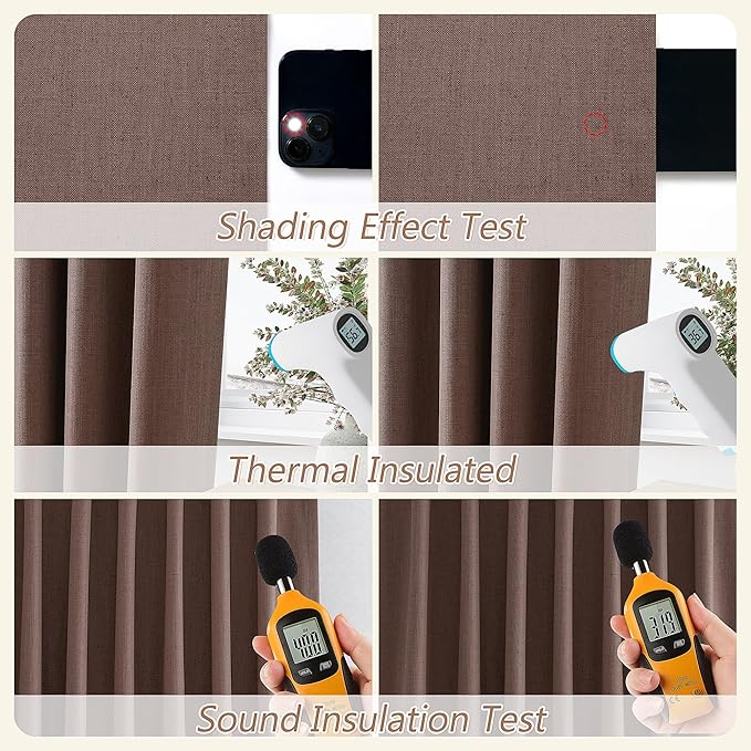 Guken 100% Blackout Curtains 96 Inch Length 2 Panels Set for Living Room Bedroom Back Tab Thermal Insulated Black Out Linen Drapes Room Darkening Cappuccino,52x96