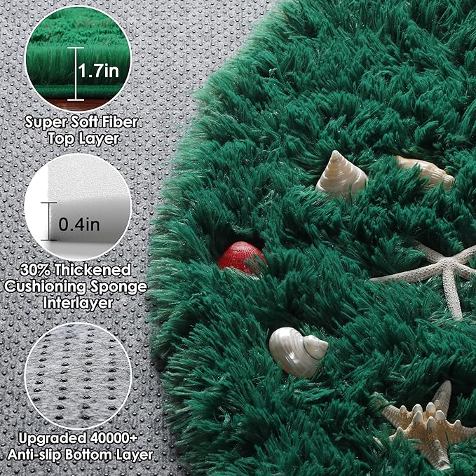 ONASAR Dark Green Round Area Rugs 5ft, Fluffy Soft Bedroom Circle Rug for Kids Girls Boys Teen Room, Furry Plush Shaggy Carpet Floor Mat for Baby Nursery Living Room Playroom Dorm Home Decor