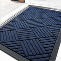 OLANLY Front Door Mat Outside Entrance 33x21, Absorbent, Heavy Duty Sturdy Natural Rubber Doormat Indoor Outdoor, Stain Fade Resistant, Non-Slip Low Profile Floor Mat for Entryway, Navy Blue Diamond