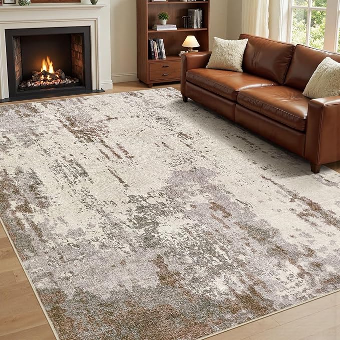 UERMEI 10x14 Area Rug Living Room Rugs - Washable Neutral Modern Abstract Soft Thin Rug Indoor Floor No Slip Rug Carpet for Bedroom Under Dining Table Home Office Decor - Brown/Grey/Beige