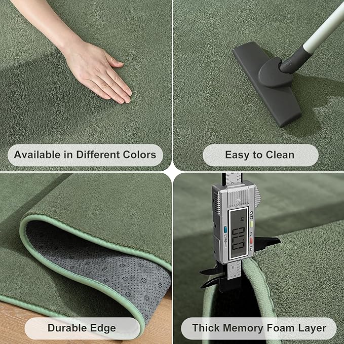Amearea Modern Area Rugs for Bedroom Living Room, 4x6 Feet Sage Green Thickened Memory Foam Rug, Fluffy Indoor Washable Rugs Non Slip Minimalist Carpet for Kids Boys Girls Dorm Nursery Room Decor