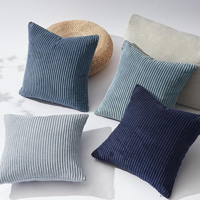 Topfinel Decorative Throw Pillow Covers Cushion Cases, Set of 4 Soft Velvet Modern Double-Sided Designs, Mix and Match for Home Decor, Pillow Inserts Not Included (24x24 inch, Blue)