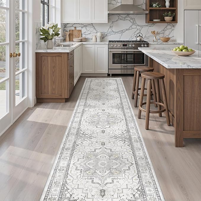 Madane Runner Rugs for Hallway 2x10 Long Washable Non-Slip Hallway Runner Rug Low-Pile Stair Kitchen Runner Soft Throw Carpet for Entrance Living Dining Laundry Room (Grey, 2 x 10)