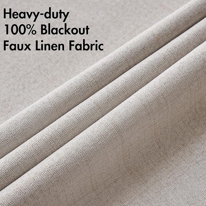 MIULEE 100% Blackout Linen Textured Curtains for Bedroom Solid Thermal Insulated Ivory Grommet Room Darkening Curtains & Drapes Luxury Decor for Living Room Nursery 52 x 94 Inch (2 Panels)