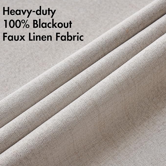 MIULEE 100% Blackout Linen Textured Curtains for Bedroom Solid Thermal Insulated Ivory Grommet Room Darkening Curtains & Drapes Luxury Decor for Living Room Nursery 52 x 102 Inch (2 Panels)