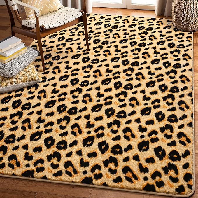 Amearea Soft Leopard Runner Rugs for Hallway, 2x6 Feet Cheetah Print Bedroom Bedside Rugs, Washable Fluffy Indoor Animal Runner Rug Carpet for Entrance Kitchen Kids Teen Room Living Room Decor, Khaki