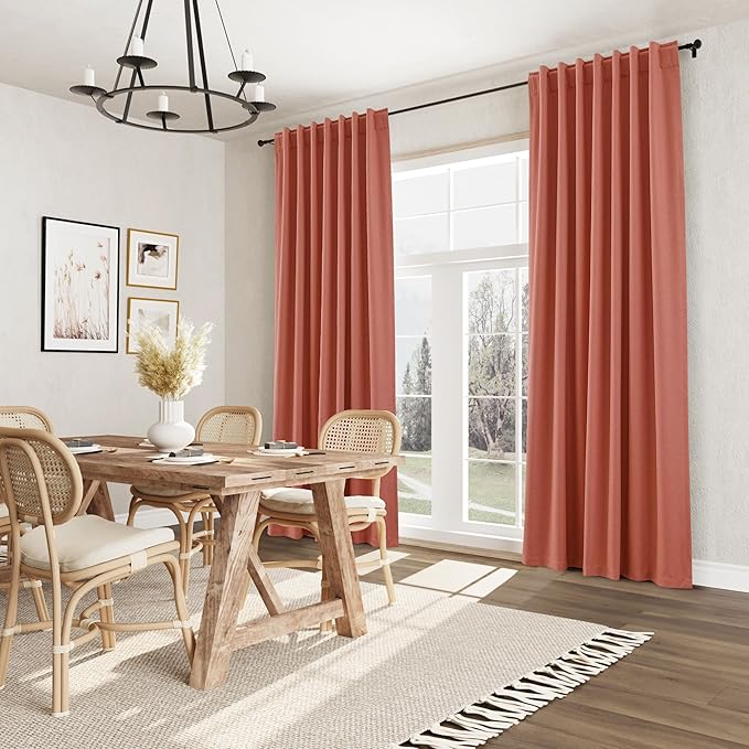 Guken 100% Blackout Curtains 90 Inch Length 2 Panels Set for Living Room Bedroom Back Tab Thermal Insulated Black Out Linen Drapes Room Darkening Coral,52x90