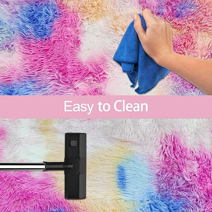 Fluffy Colorful Rug for Bedroom 2x6 ft Kawaii Tie-Dyed Area Rug Non Slip Cute Unicorn Kids Runner Rug for Girls Princess Teens Living Room Playroom Baby Nursery Decor Carpets