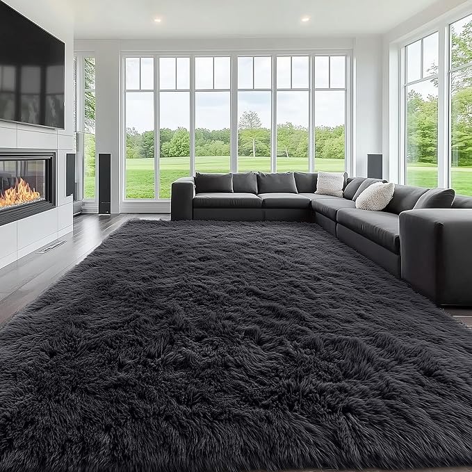 OLANLY 10x10 Machine Washable Large Area Rugs for Living Room, Bedroom, Soft Fluffy Shaggy Bedside Rug, Indoor Floor Carpet for Kids Girls and Boys, Dorms, Nursery, Home Decor Aesthetic, Black