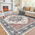 OPPODREAM Soft Area Rugs 4x6, Low-Pile Washable Rugs 4x6 with Non Slip Backing, Faux Cashmere 4 x 6 Throw Carpet, Black & Red