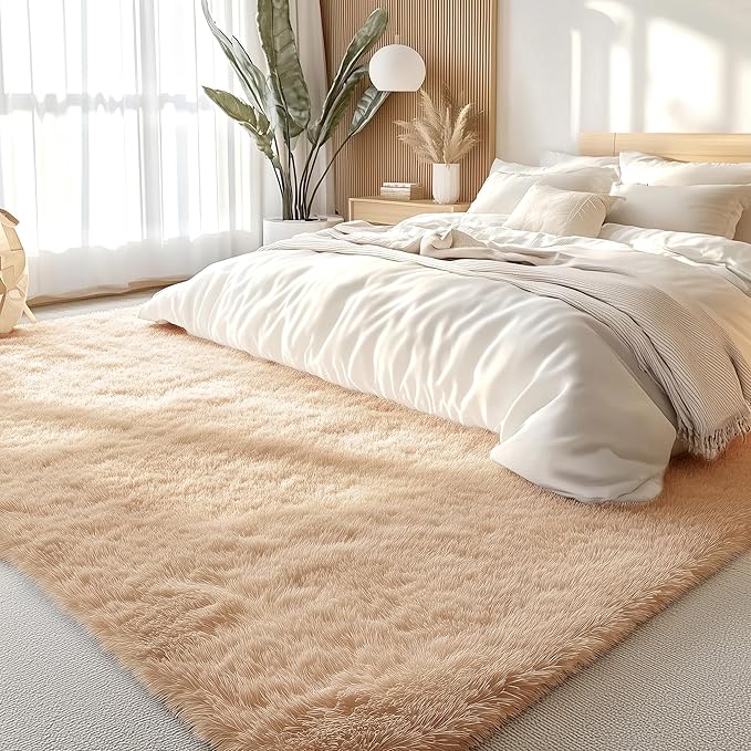 OLANLY 7x9 Machine Washable Large Area Rugs for Living Room, Bedroom, Soft Fluffy Shaggy Bedside Rug, Indoor Floor Carpet for Kids Girls and Boys, Dorms, Nursery, Home Decor Aesthetic, Beige